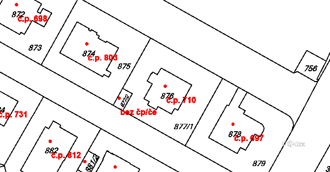 Braník 710, Praha na parcele st. 876 v KÚ Braník, Katastrální mapa