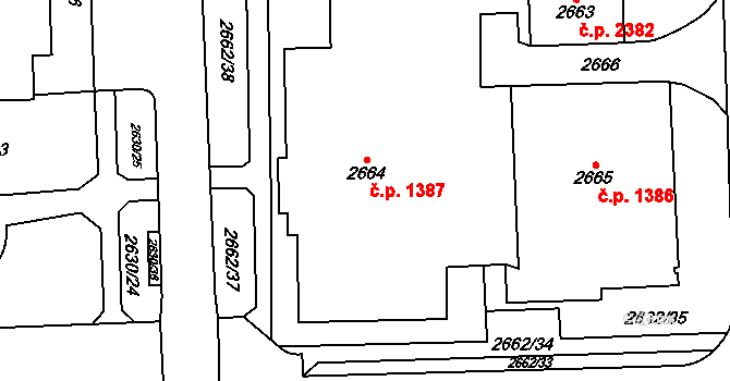 Chodov 1387, Praha na parcele st. 2664 v KÚ Chodov, Katastrální mapa