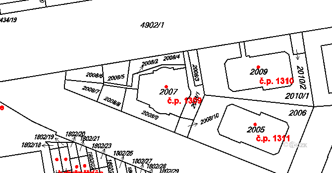 Smíchov 1309, Praha na parcele st. 2007 v KÚ Smíchov, Katastrální mapa
