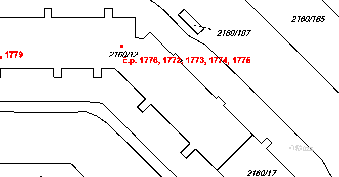Stodůlky 1773, Praha na parcele st. 2160/12 v KÚ Stodůlky, Katastrální mapa