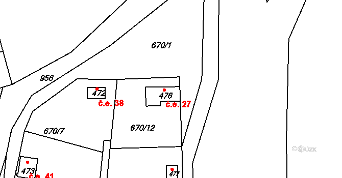 Nový Knín 27 na parcele st. 476 v KÚ Nový Knín, Katastrální mapa