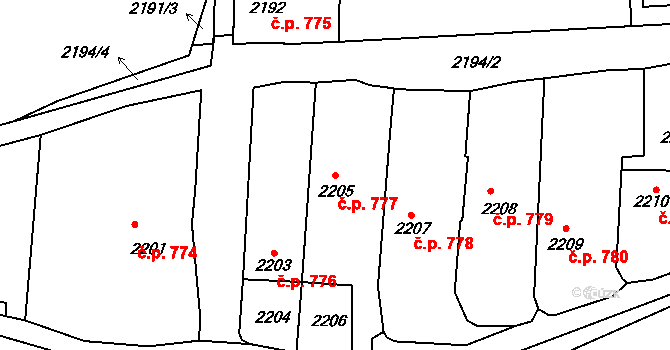Sedlčany 777 na parcele st. 2205 v KÚ Sedlčany, Katastrální mapa