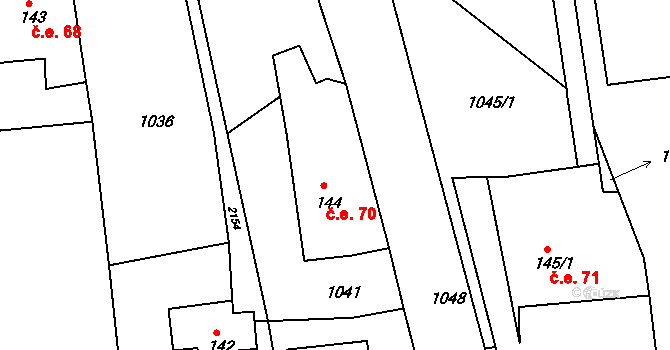 Doubice 70 na parcele st. 144 v KÚ Doubice, Katastrální mapa