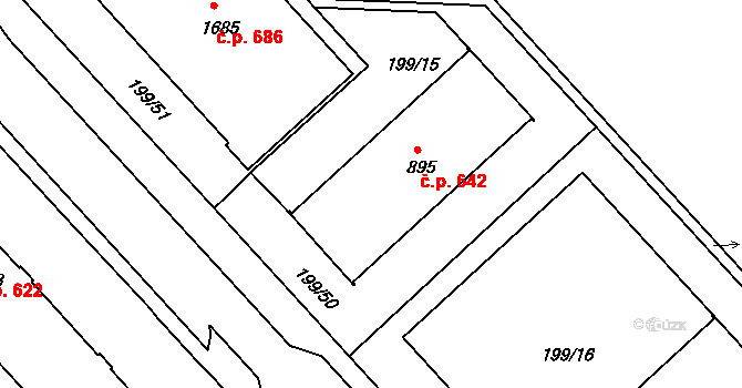 Sezimovo Ústí 642 na parcele st. 895 v KÚ Sezimovo Ústí, Katastrální mapa