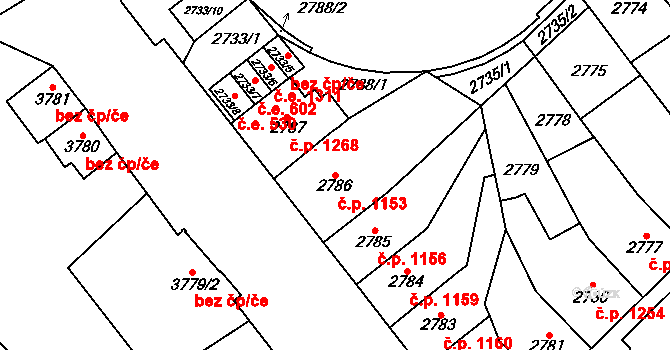 Chomutov 1153 na parcele st. 2786 v KÚ Chomutov I, Katastrální mapa