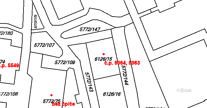Chomutov 5063,5064 na parcele st. 6126/16 v KÚ Chomutov I, Katastrální mapa