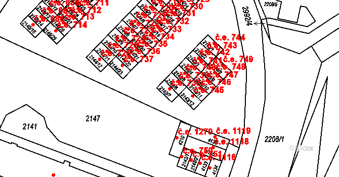Kuřim 738 na parcele st. 2143/7 v KÚ Kuřim, Katastrální mapa