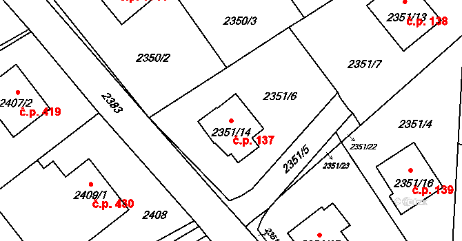 Hranice 137, Karviná na parcele st. 2351/14 v KÚ Karviná-město, Katastrální mapa