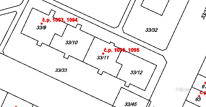 Doubravka 1095,1096, Plzeň na parcele st. 33/12 v KÚ Doubravka, Katastrální mapa