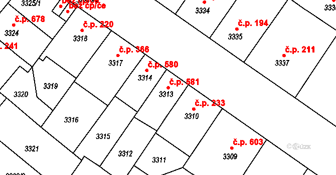Lobzy 581, Plzeň na parcele st. 3313 v KÚ Plzeň, Katastrální mapa