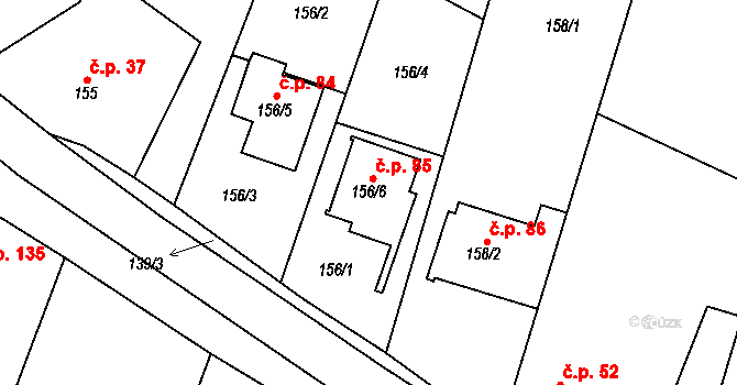 Hvozdec 85 na parcele st. 156/6 v KÚ Hvozdec u Veverské Bítýšky, Katastrální mapa