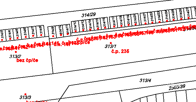 Oslavany 235 na parcele st. 313/1 v KÚ Oslavany, Katastrální mapa
