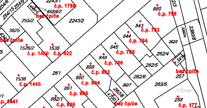 Česká Třebová 786 na parcele st. 846 v KÚ Česká Třebová, Katastrální mapa