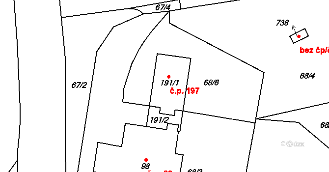 Mariánské Lázně 197 na parcele st. 191/1 v KÚ Mariánské Lázně, Katastrální mapa