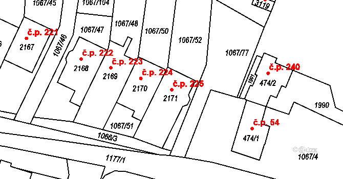 Hamrníky 225, Mariánské Lázně na parcele st. 2171 v KÚ Úšovice, Katastrální mapa