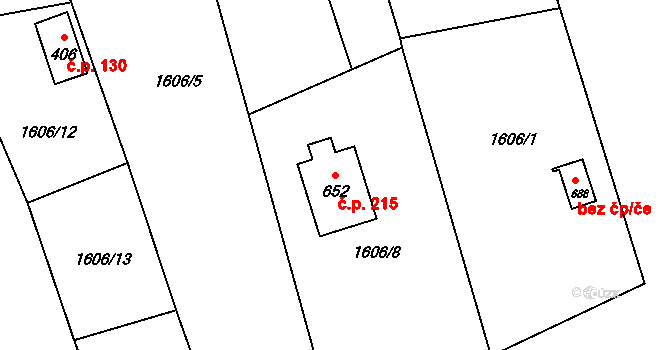 Alšovice 215, Pěnčín na parcele st. 652 v KÚ Alšovice, Katastrální mapa
