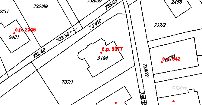 Říčany 2077 na parcele st. 3184 v KÚ Říčany u Prahy, Katastrální mapa