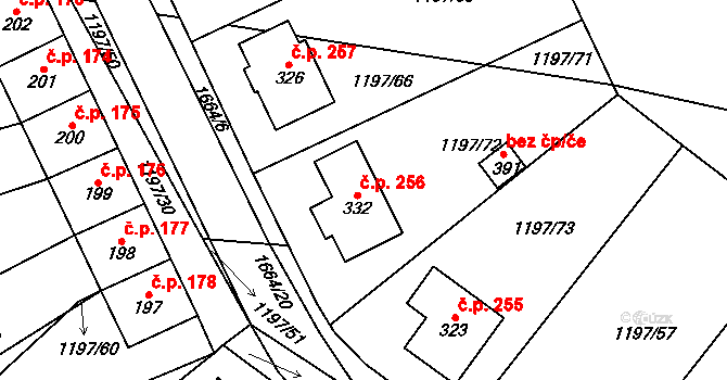 Lípa 256 na parcele st. 332 v KÚ Lípa u Havlíčkova Brodu, Katastrální mapa
