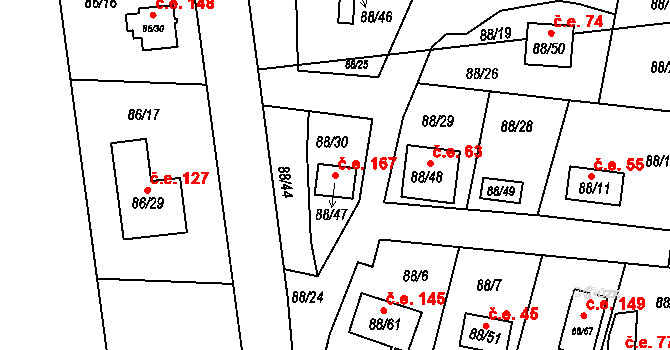 Poláky 167, Chbany na parcele st. 88/47 v KÚ Poláky, Katastrální mapa