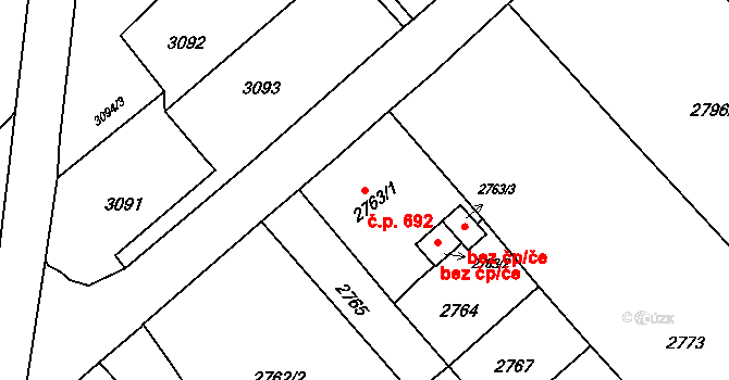 Lazy 692, Orlová na parcele st. 2763/1 v KÚ Lazy u Orlové, Katastrální mapa