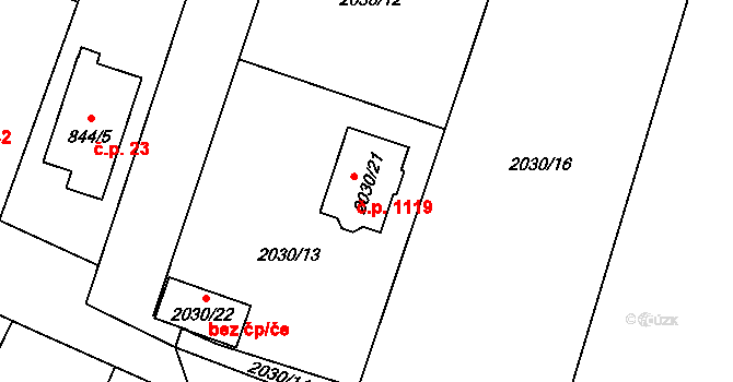 Sadská 1119 na parcele st. 2030/21 v KÚ Sadská, Katastrální mapa