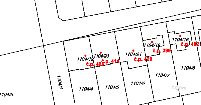 Grygov 414 na parcele st. 1104/20 v KÚ Grygov, Katastrální mapa