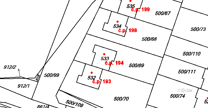 Sedlčánky 194, Čelákovice na parcele st. 533 v KÚ Sedlčánky, Katastrální mapa