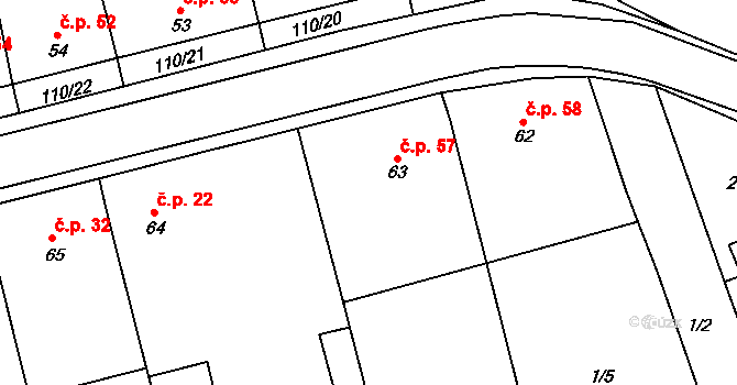 Bítovánky 57, Želetava na parcele st. 63 v KÚ Bítovánky, Katastrální mapa