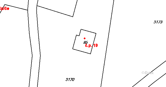 Rampuše 19, Liberk na parcele st. 85 v KÚ Rampuše, Katastrální mapa