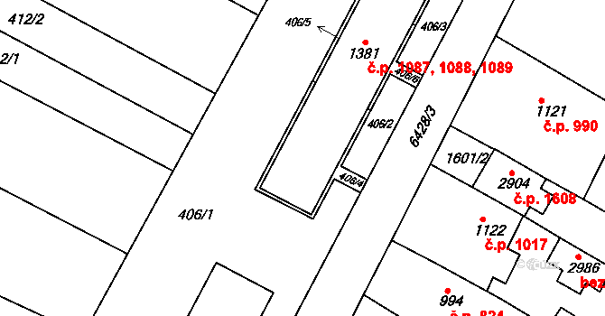 Napajedla 1087,1088,1089 na parcele st. 1381 v KÚ Napajedla, Katastrální mapa