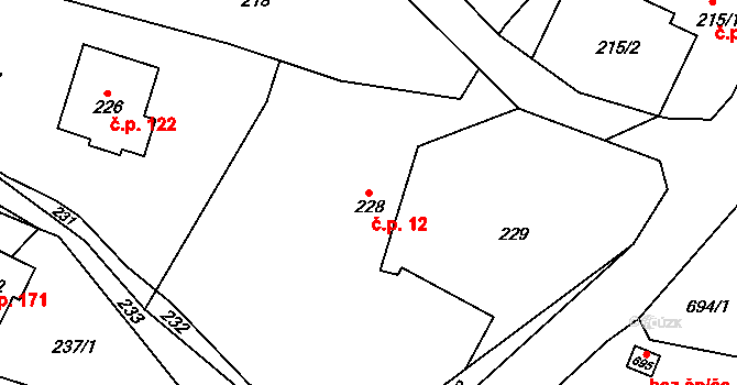 Velíková 12, Zlín na parcele st. 228 v KÚ Velíková, Katastrální mapa