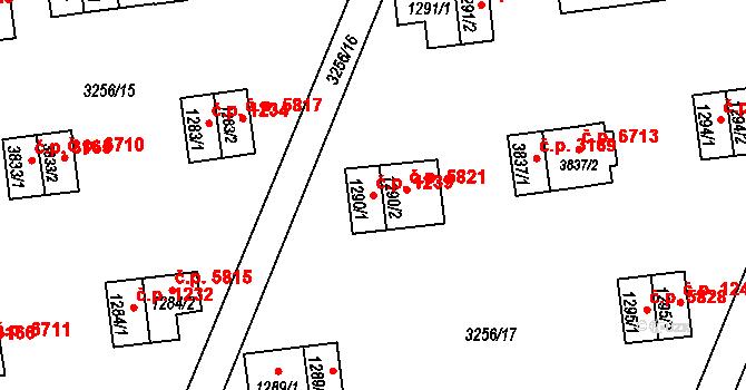 Zlín 1239 na parcele st. 1290/1 v KÚ Zlín, Katastrální mapa