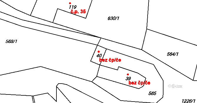 Bystřice 43416845 na parcele st. 40 v KÚ Božkovice, Katastrální mapa