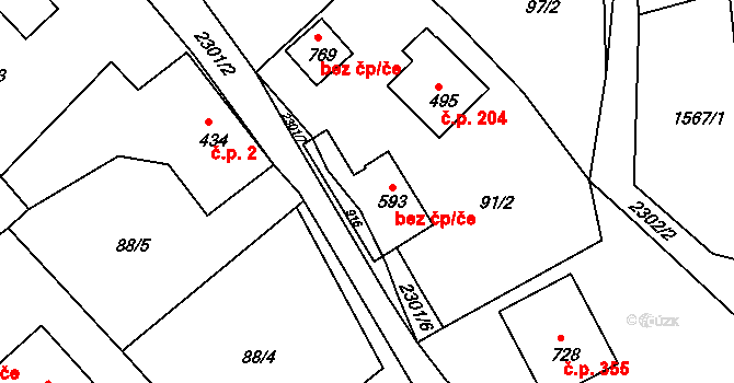 Horní Lideč 45638845 na parcele st. 593 v KÚ Horní Lideč, Katastrální mapa