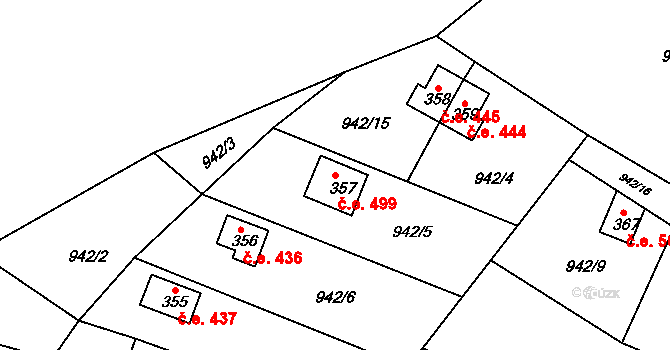 Břestek 499 na parcele st. 357 v KÚ Břestek, Katastrální mapa