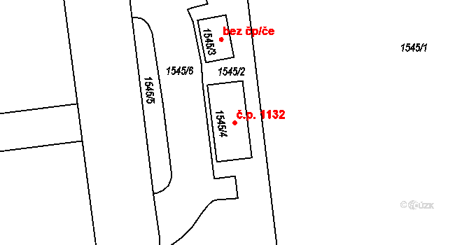 Podbořany 1132 na parcele st. 1545/4 v KÚ Podbořany, Katastrální mapa