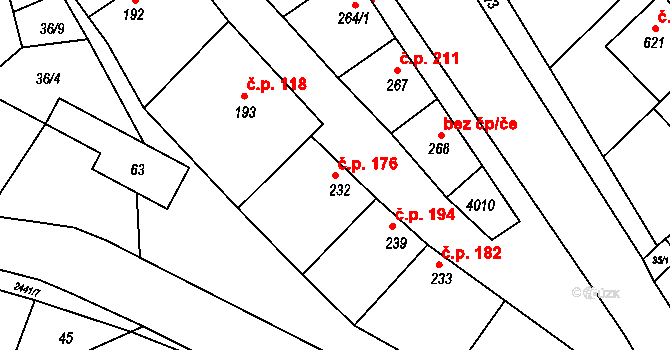 Letonice 176 na parcele st. 232 v KÚ Letonice, Katastrální mapa