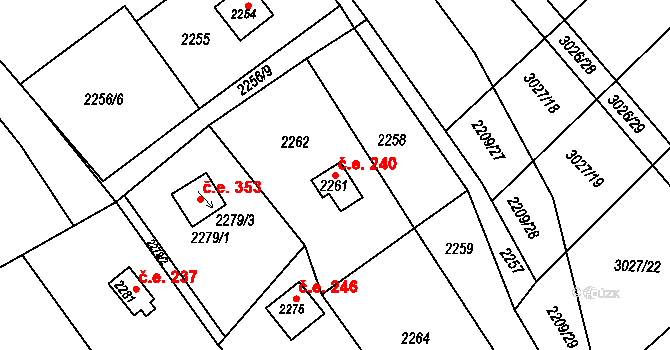 Buchlovice 240 na parcele st. 2261 v KÚ Buchlovice, Katastrální mapa