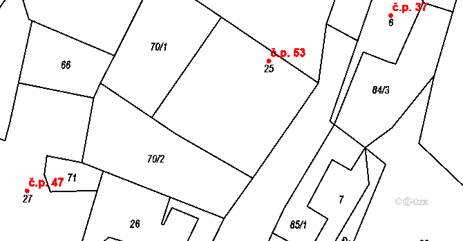 Srlín 53, Bernartice na parcele st. 25 v KÚ Srlín, Katastrální mapa