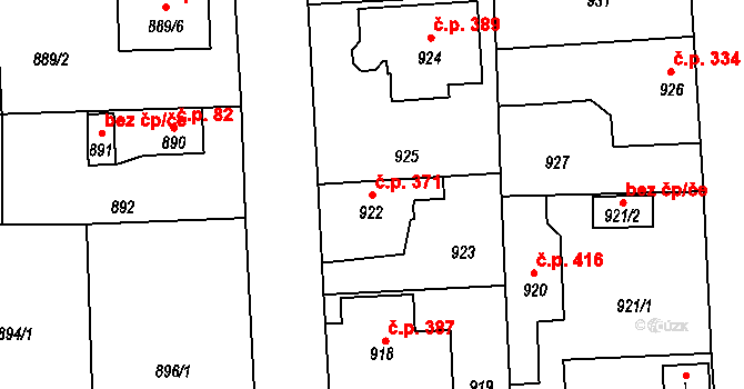 Líně 371 na parcele st. 922 v KÚ Líně, Katastrální mapa