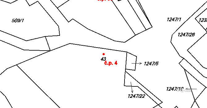 Hrnčíře 4, Vilice na parcele st. 43 v KÚ Vilice, Katastrální mapa