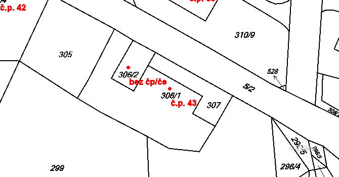 Provodov 43, Provodov-Šonov na parcele st. 306/1 v KÚ Provodov, Katastrální mapa