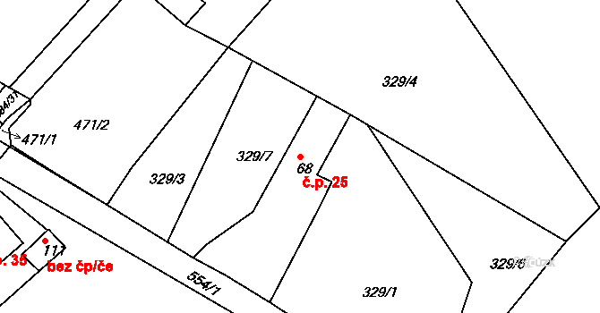 Kasaličky 25, Kasalice na parcele st. 68 v KÚ Kasaličky, Katastrální mapa