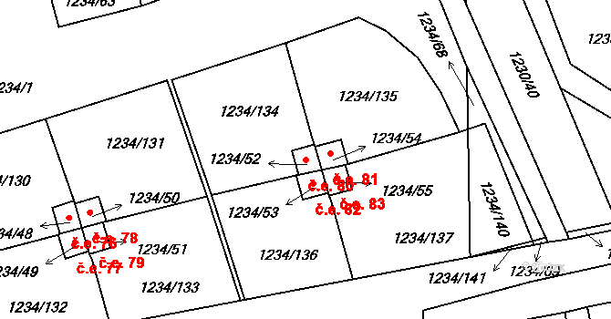 Vejprnice 80 na parcele st. 1234/52 v KÚ Vejprnice, Katastrální mapa