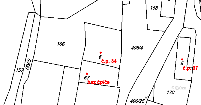 Veleboř 34, Klopina na parcele st. 6 v KÚ Veleboř, Katastrální mapa