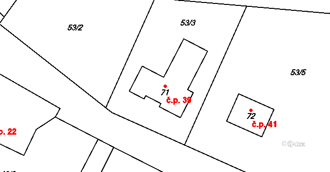 Holotín 39 na parcele st. 71 v KÚ Holotín, Katastrální mapa