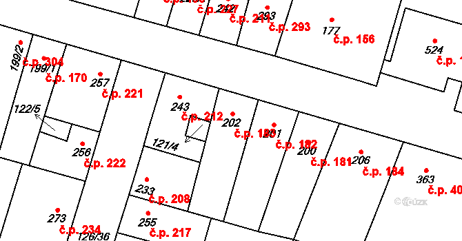 Lenešice 183 na parcele st. 202 v KÚ Lenešice, Katastrální mapa