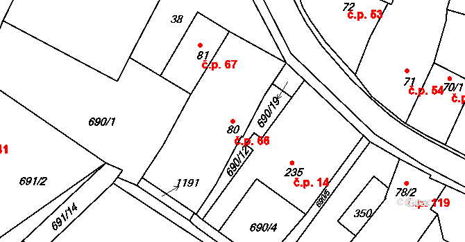 Herálec 66 na parcele st. 80 v KÚ Herálec, Katastrální mapa
