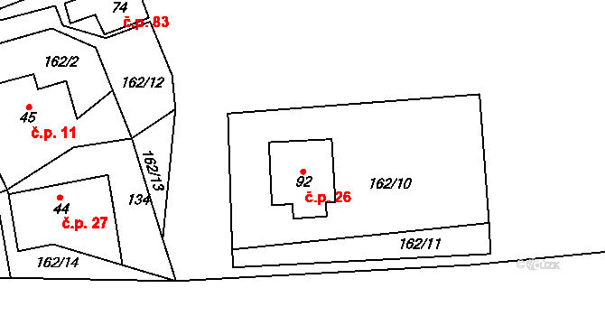 Víska 26 na parcele st. 92 v KÚ Víska u Chotěboře, Katastrální mapa