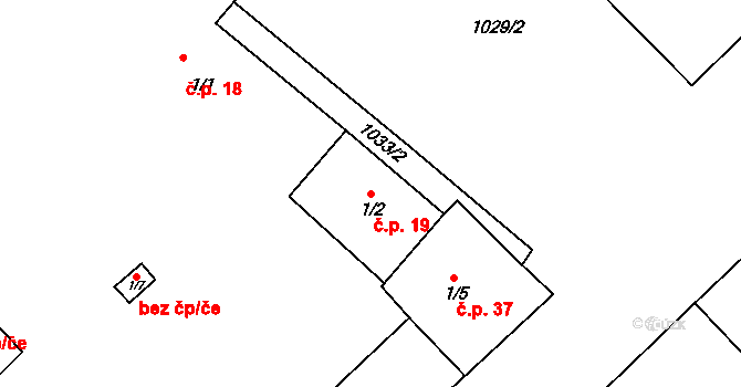 Olešnice 19, Okrouhlice na parcele st. 1/2 v KÚ Olešnice u Okrouhlice, Katastrální mapa